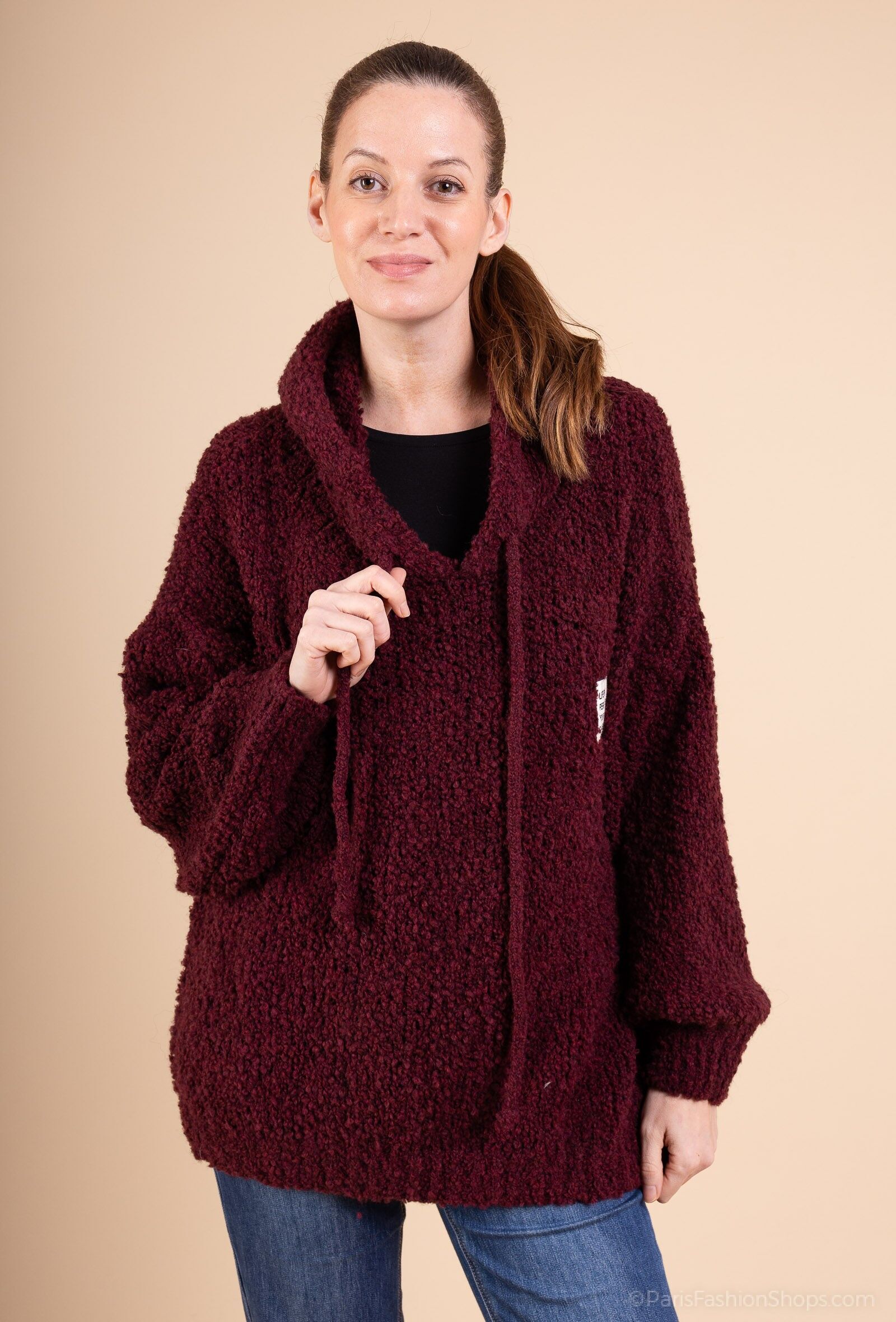 Pull capuche bouclette laine alpaga PP2523