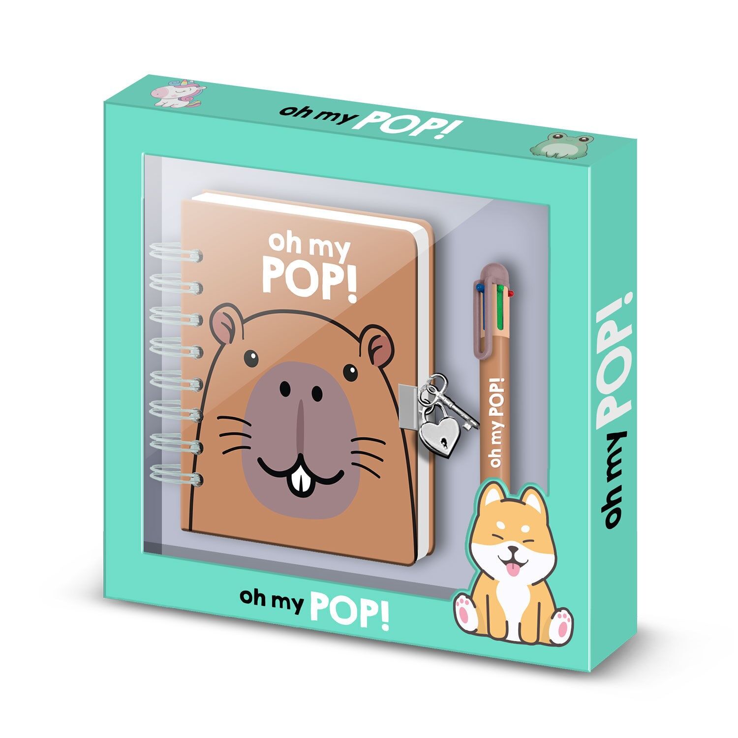 Oh My Pop Capybara – A5-Tagebuchpaket + 6-Farben-Stift, mehrfarbig