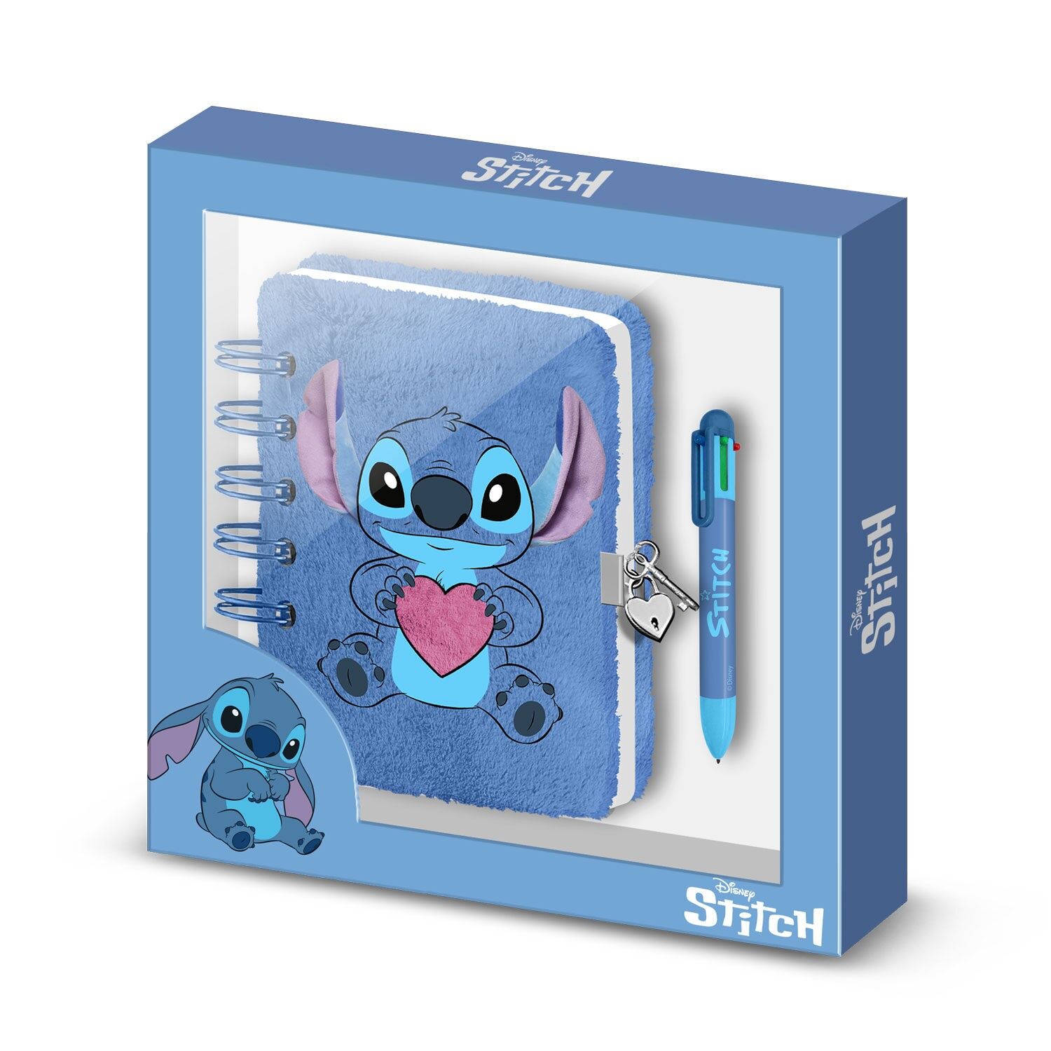 Disney Lilo und Stitch Herz-Pack Plüsch-Tagebuch + 6-Farben-Stift, Blau
