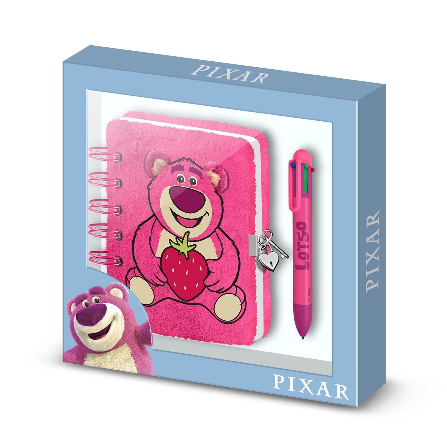 Disney Lotso Kuschel-Erdbeere – Plüsch-Tagebuch-Set + 6-Farben-Stift, Pink