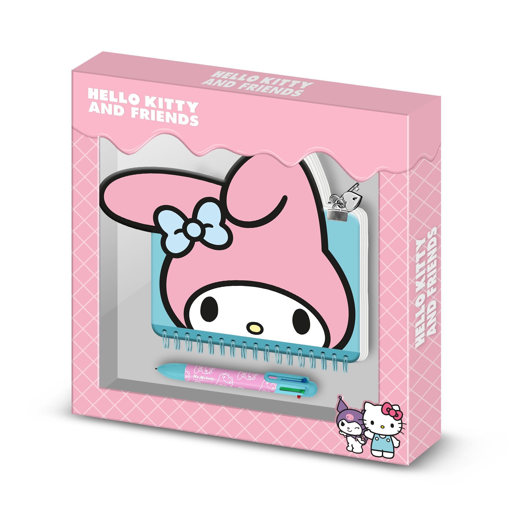 Hello Kitty My Melody Face-Kawaii-Tagebuchpaket + 6-Farben-Stift, Pink