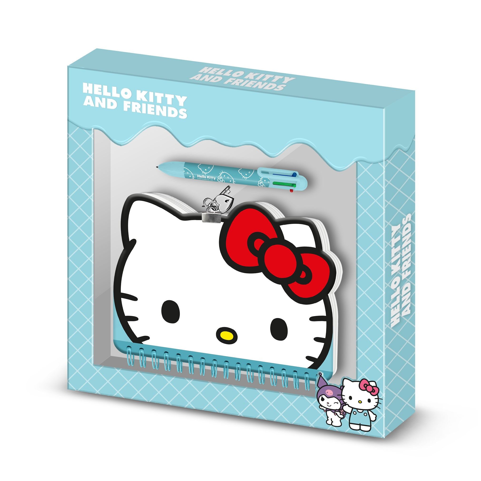 Hello Kitty Face-Kawaii-Tagebuchpaket + 6-Farben-Stift, Blau