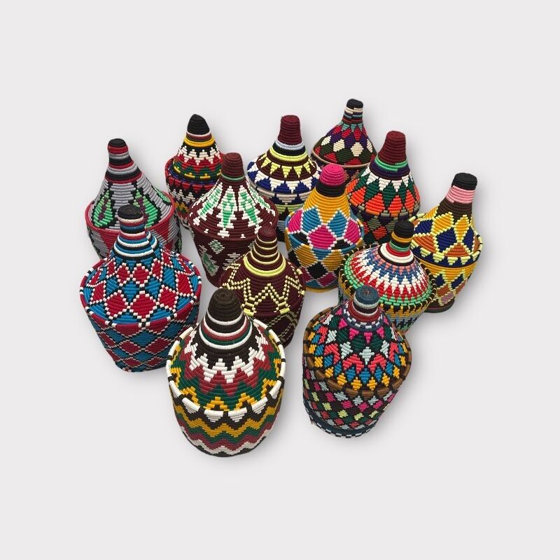 Cesta bereber L – Cesta marroquí de hierba y lana hecha a mano AZRA