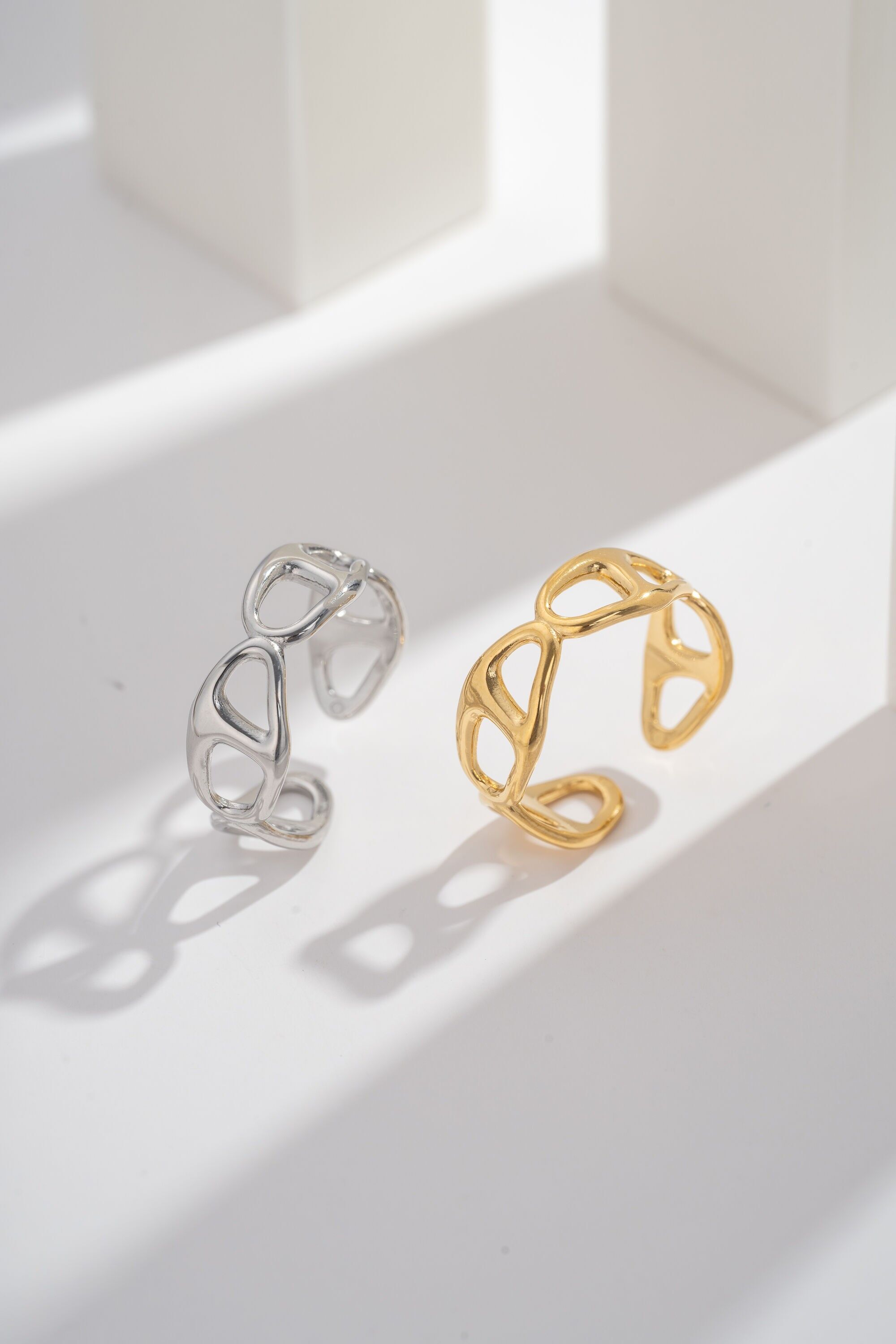 Adjustable Stainless Steel “Sculpted Triad” Ring