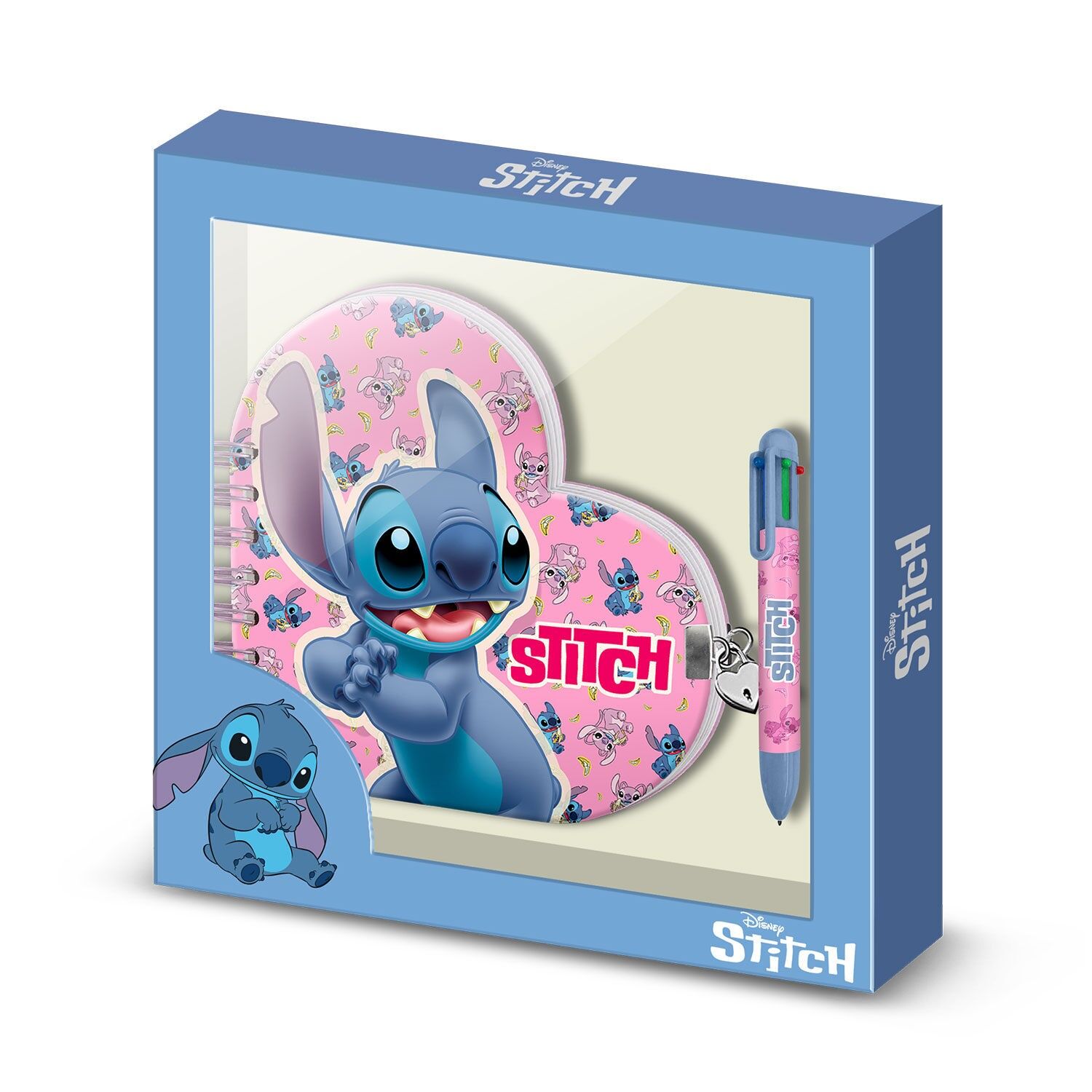 Disney Lilo & Stitch Überraschungs-Herztagebuch-Set + 6-Farben-Stift, Blau