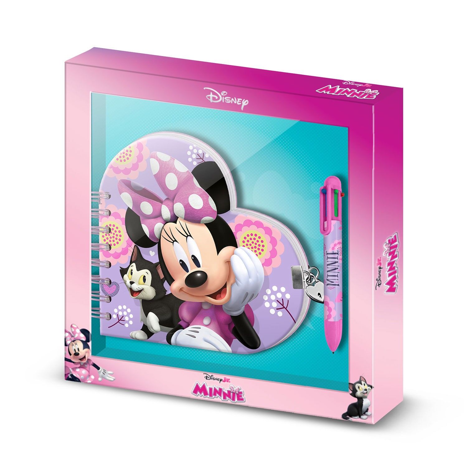 Disney Minnie Mouse Katzen-Set Herz-Notizbuch + 6-Farben-Stift, Flieder