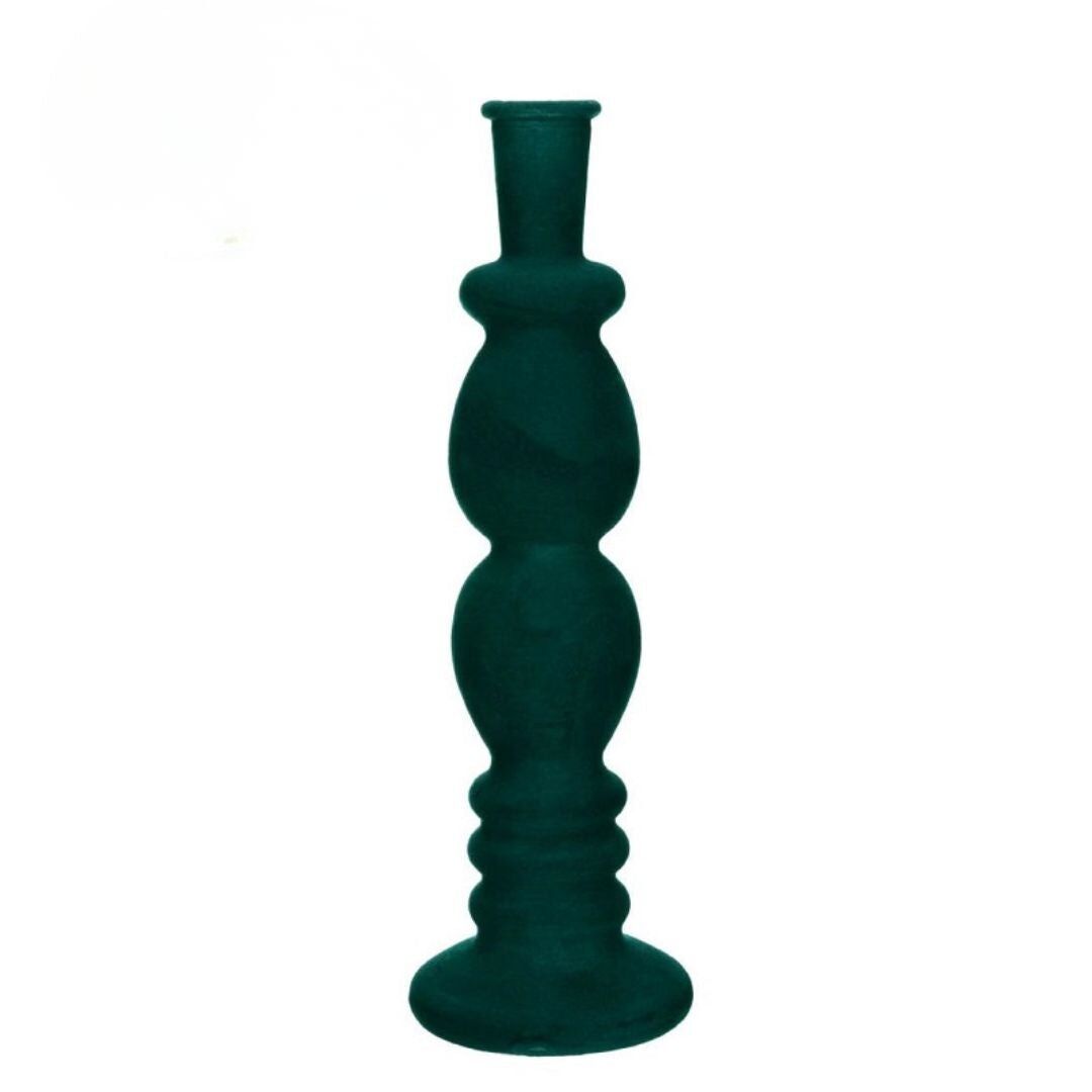 Vaso portacandele Florence in velluto floccato h.28 Ø9 cm verde scuro