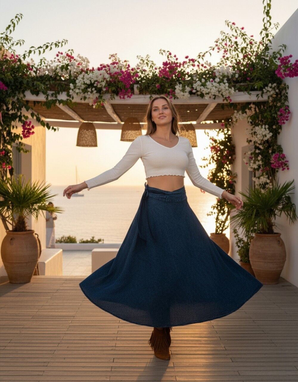 Gonna lunga blu boho avvolgente | Kimago