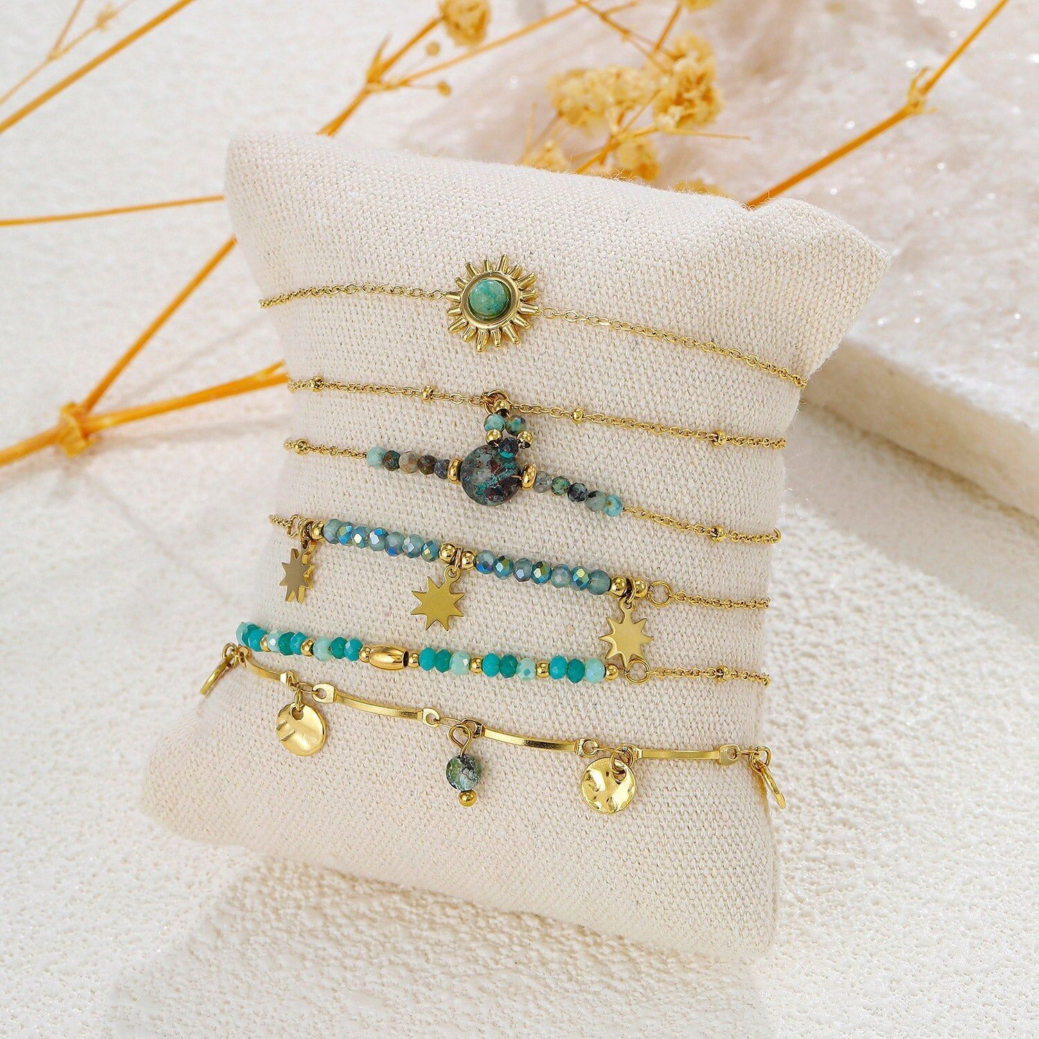 Set di 6 braccialetti in pietra turchese africana