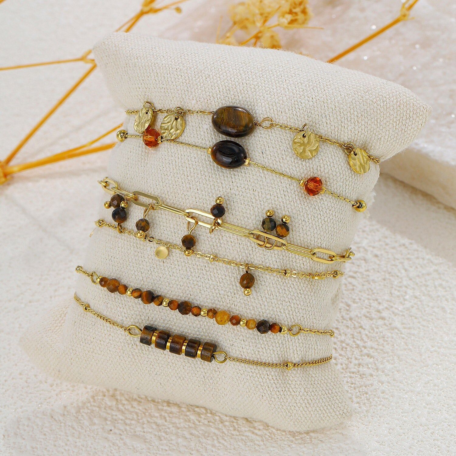 Set di 6 braccialetti in pietra occhio di tigre