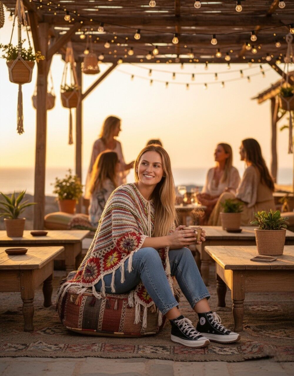 Boho-Poncho mit Fransen | Kimago