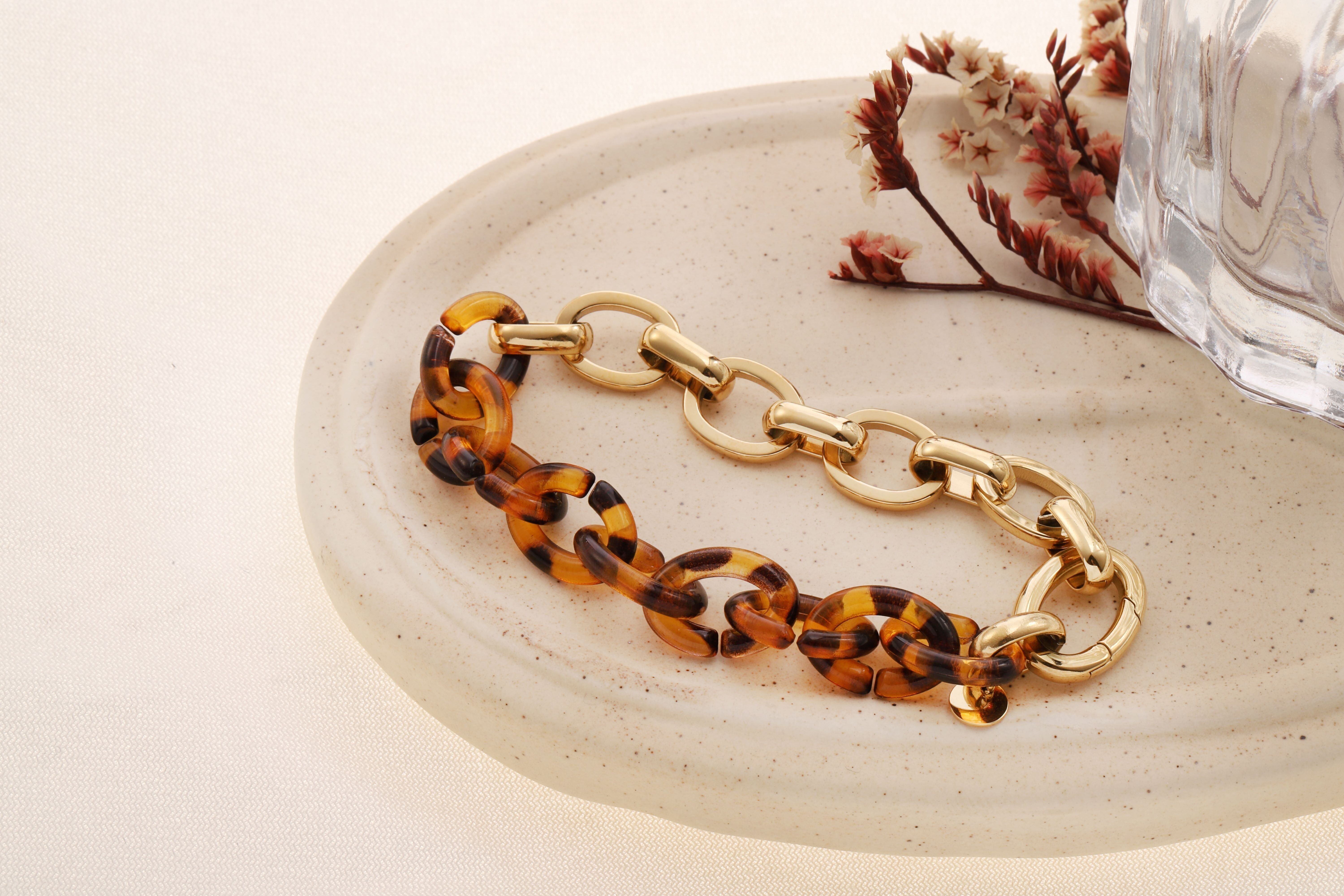 Bracciale in oro semi-spesso, metà catena classica, metà catena leopardata