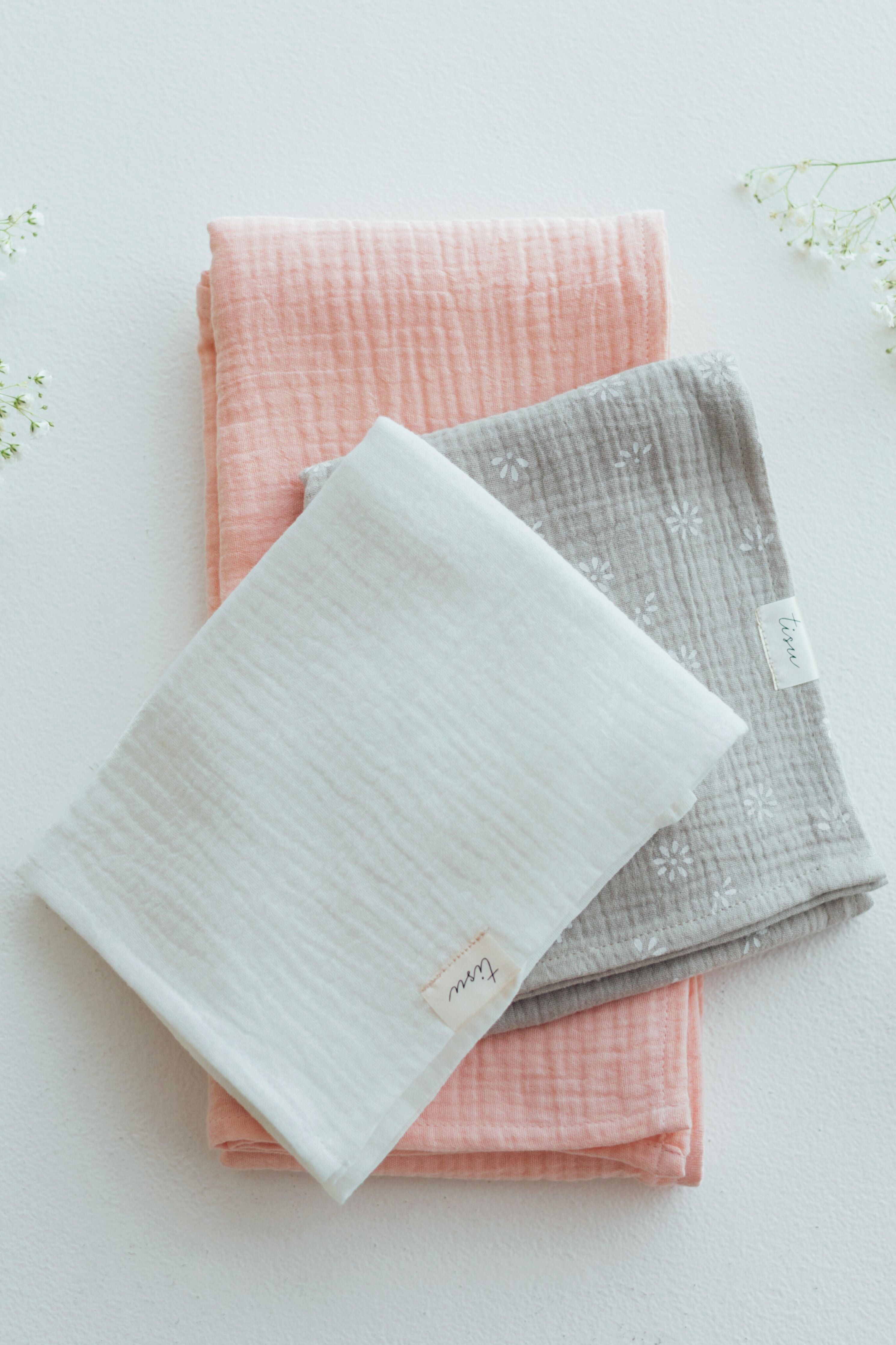 Paquet mousseline TISU : couverture d'emmaillotage Baby Pink + 2 mousselines