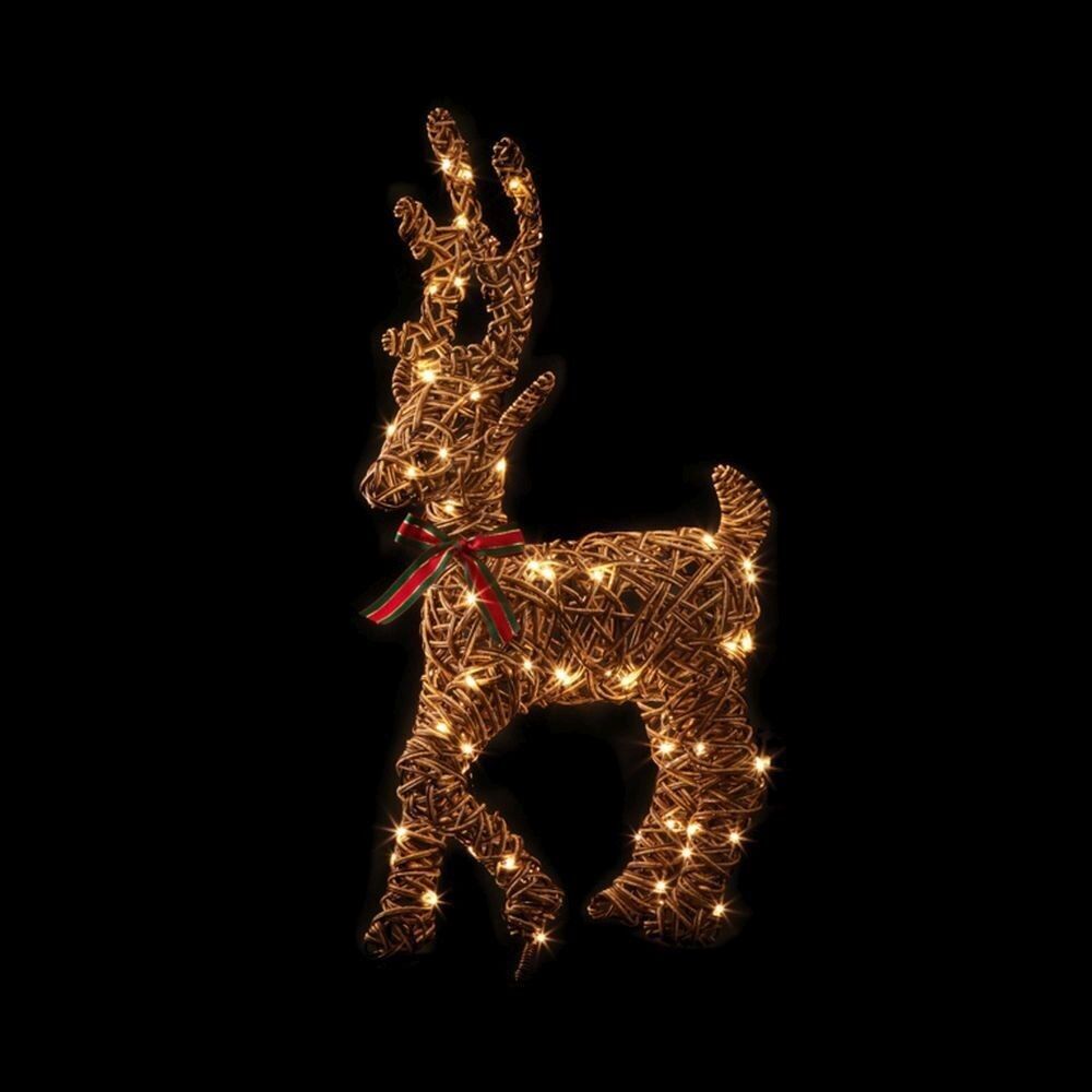 Reno bebé de mimbre navideño de 66 cm para exteriores con 80 luces LED blancas cálidas y lazo