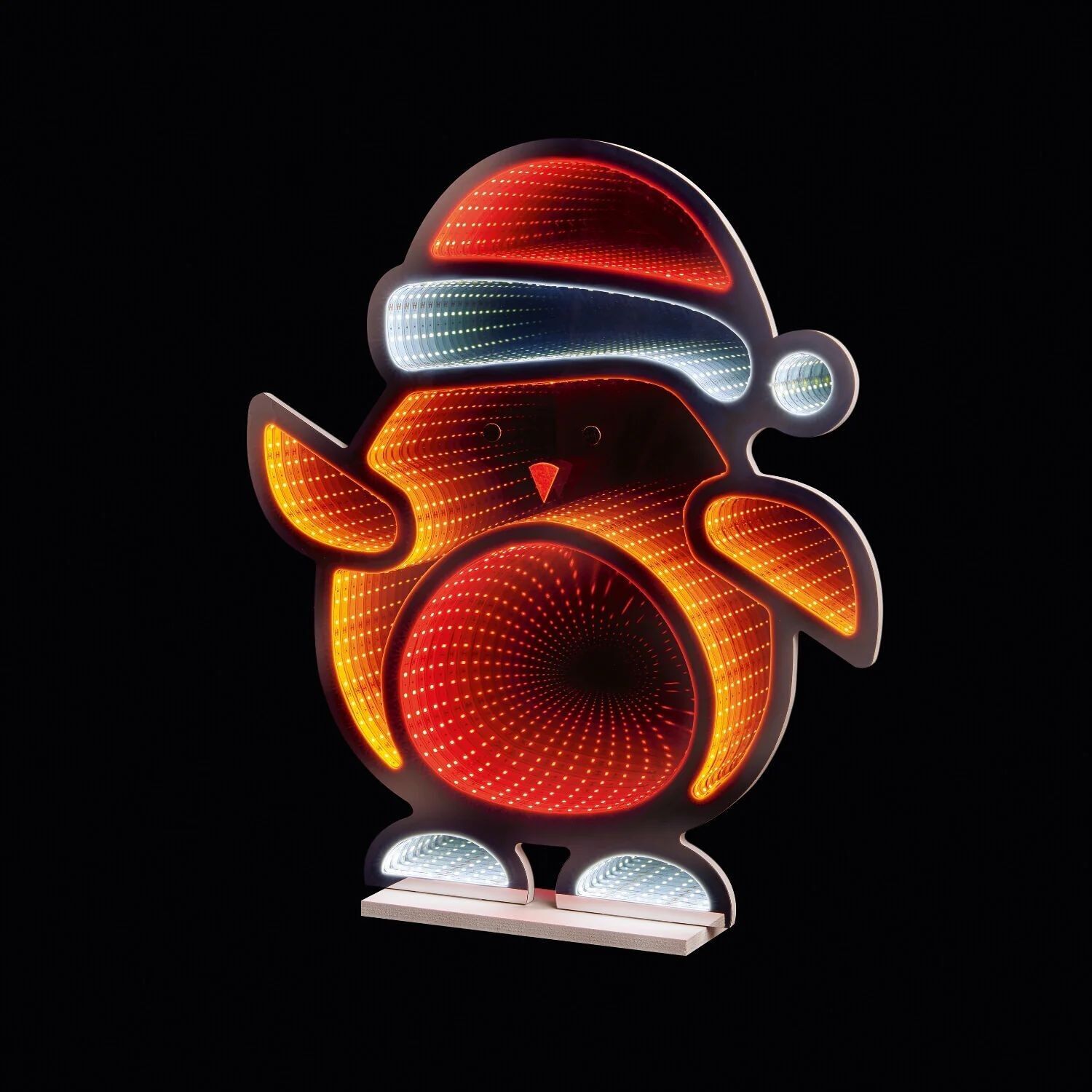 Espejo infinito con petirrojo navideño de 60 cm – Efecto de luz LED multicolor 3D de doble cara