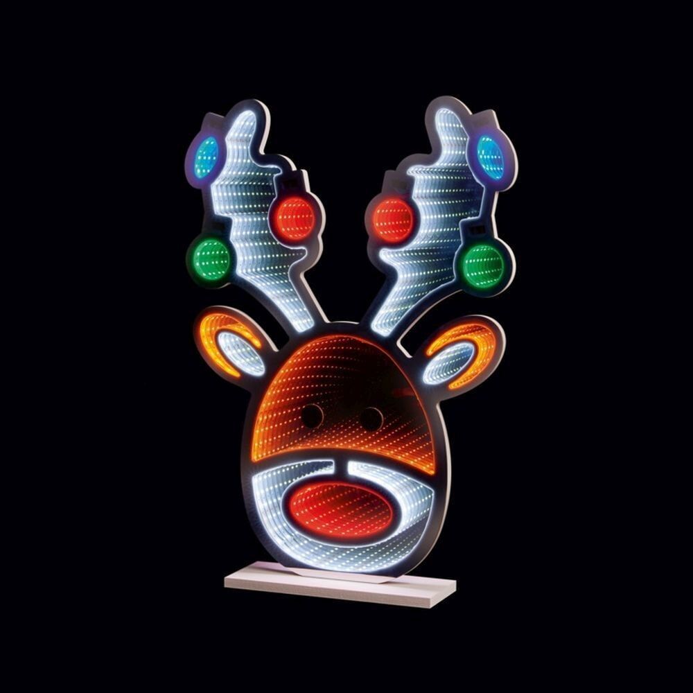 Specchio infinito a forma di testa di cervo natalizio da 60 cm - Effetto luce LED bifacciale 3D multicolore