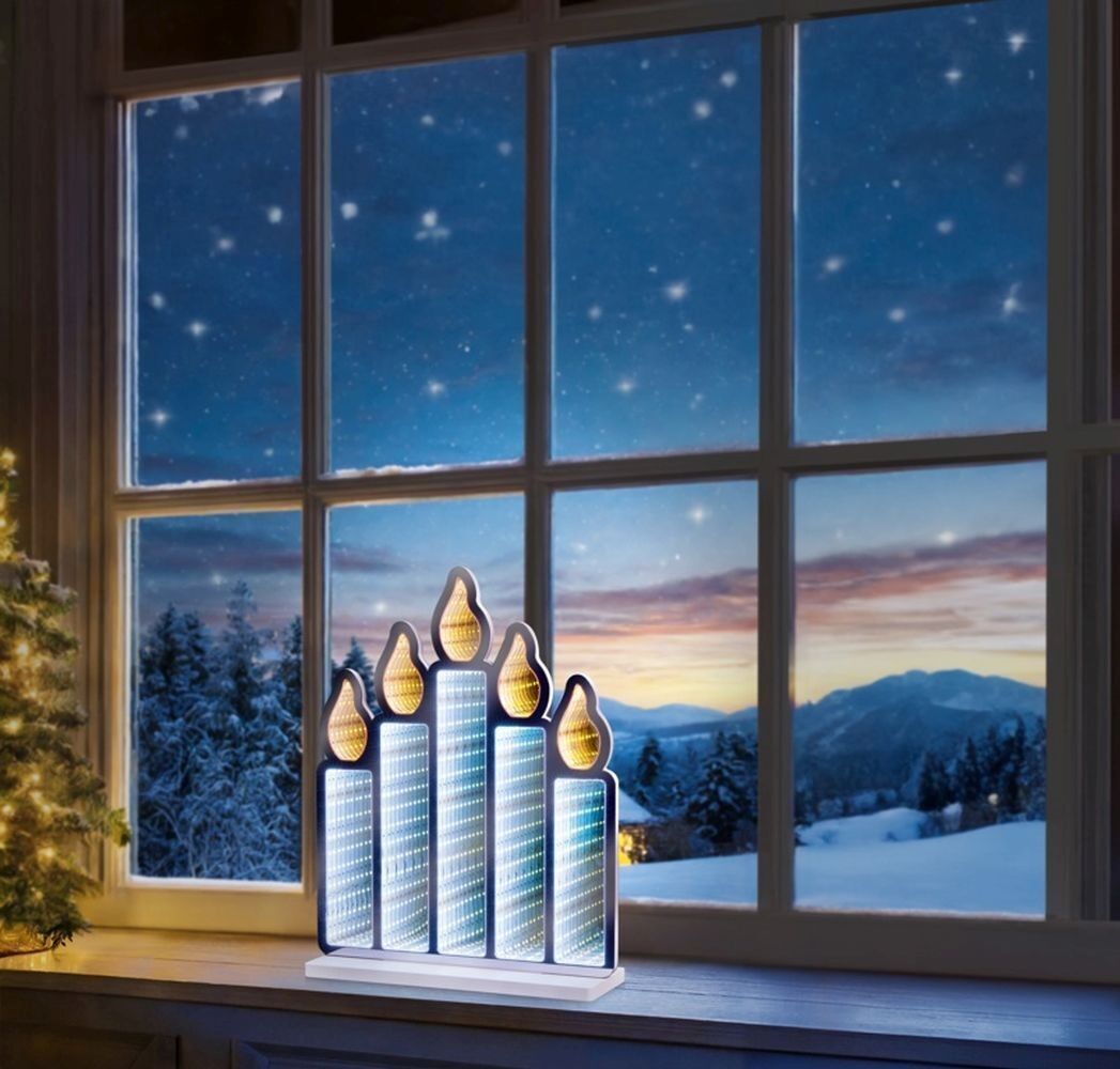 Puente de velas navideño con espejo infinito de 60 cm - Efecto de luz LED multicolor 3D de doble cara