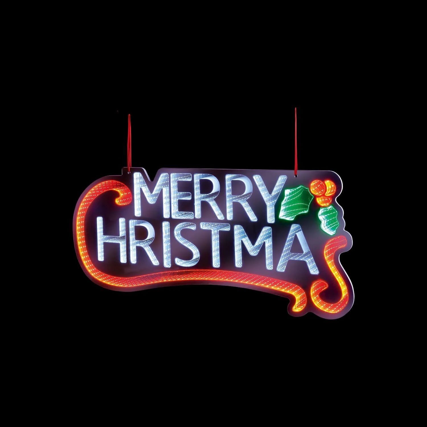 Christmas Merry Christmas Sign Infinity Mirror 60cm - Multicoloured 3D Double Sided LED Light Effect