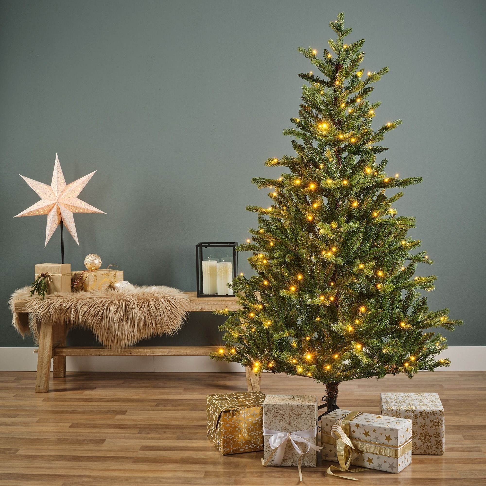 Árbol de Navidad Allison Mix Pine Green de 180 cm/6 pies con 320 LED blancos cálidos preiluminados.