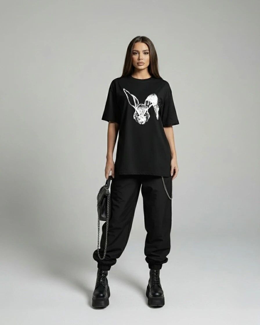 Camiseta de conejito - Negra