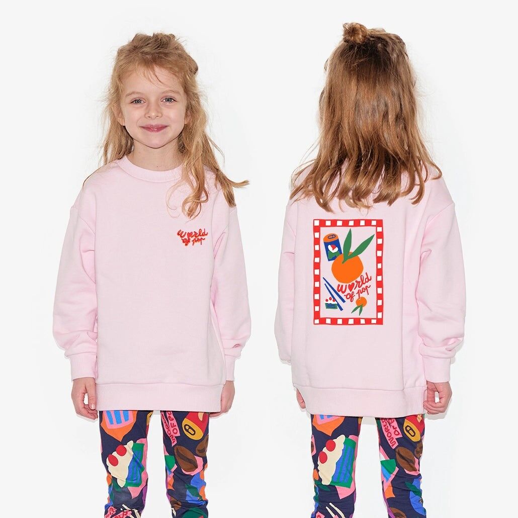 Sweatshirt devant dos rose "Food Lover" en coton bio pour enfants