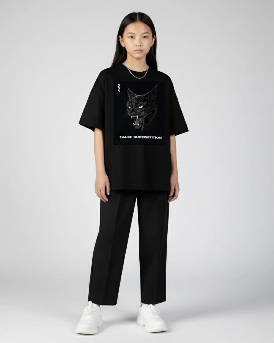 Camiseta «Falsa superstición» – Negra – Infantil