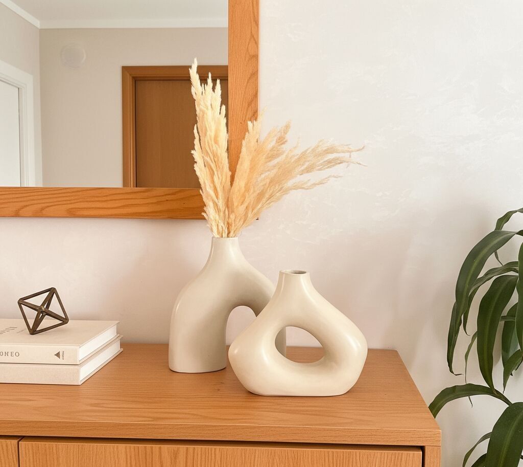 Duo di vasi Azul & Tanara con Pampas – Elegante set di decorazioni per la casa in ceramica