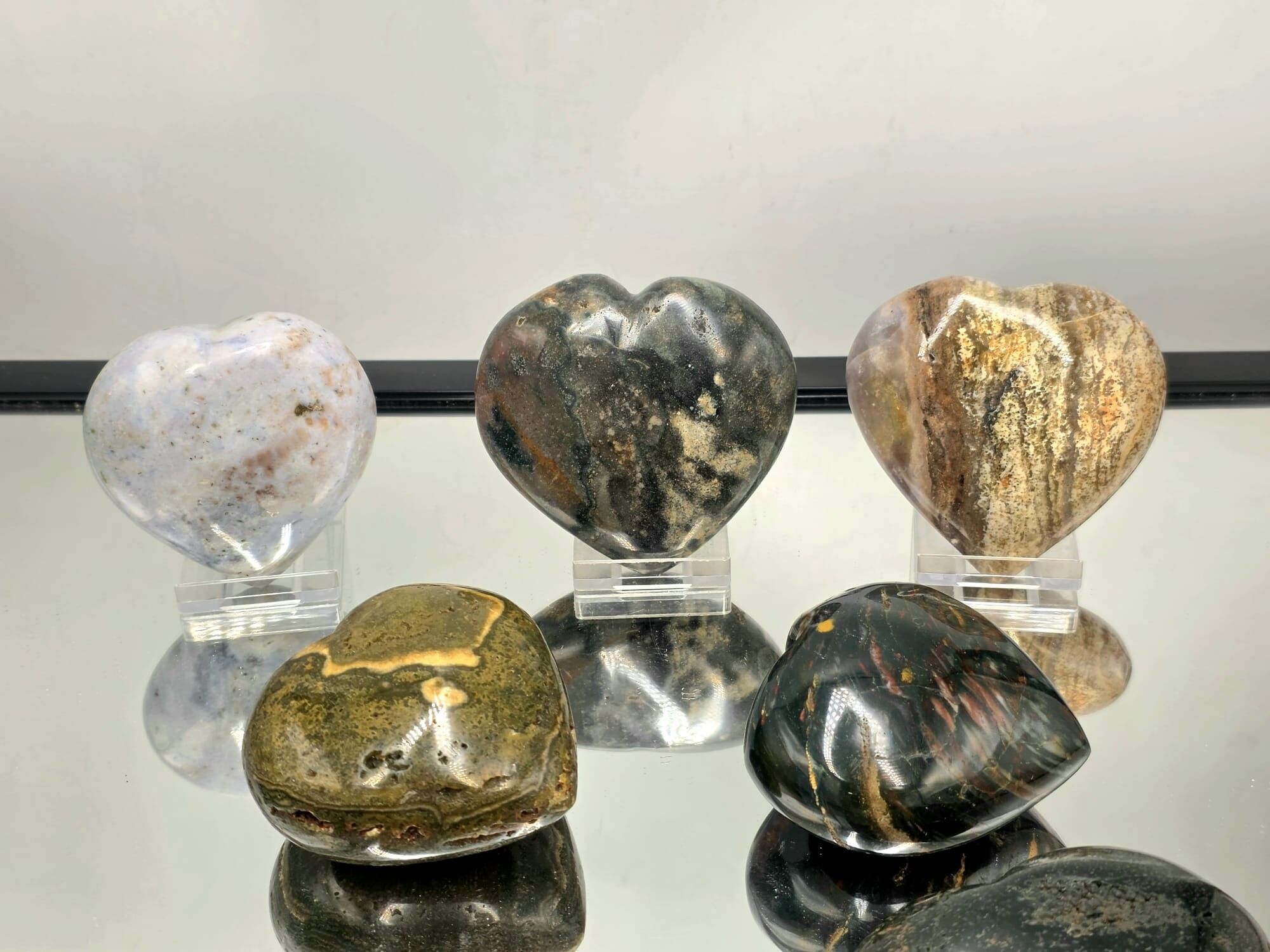 Grandi cuori di cristallo di diaspro oceanico 250-300 g