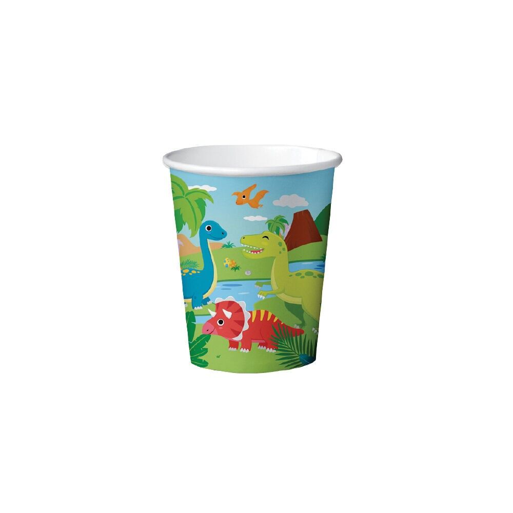 8 vasos de papel de 210 ml FSC - Dinosaurio