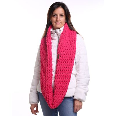 Bright pink infinity handmade winter scarf