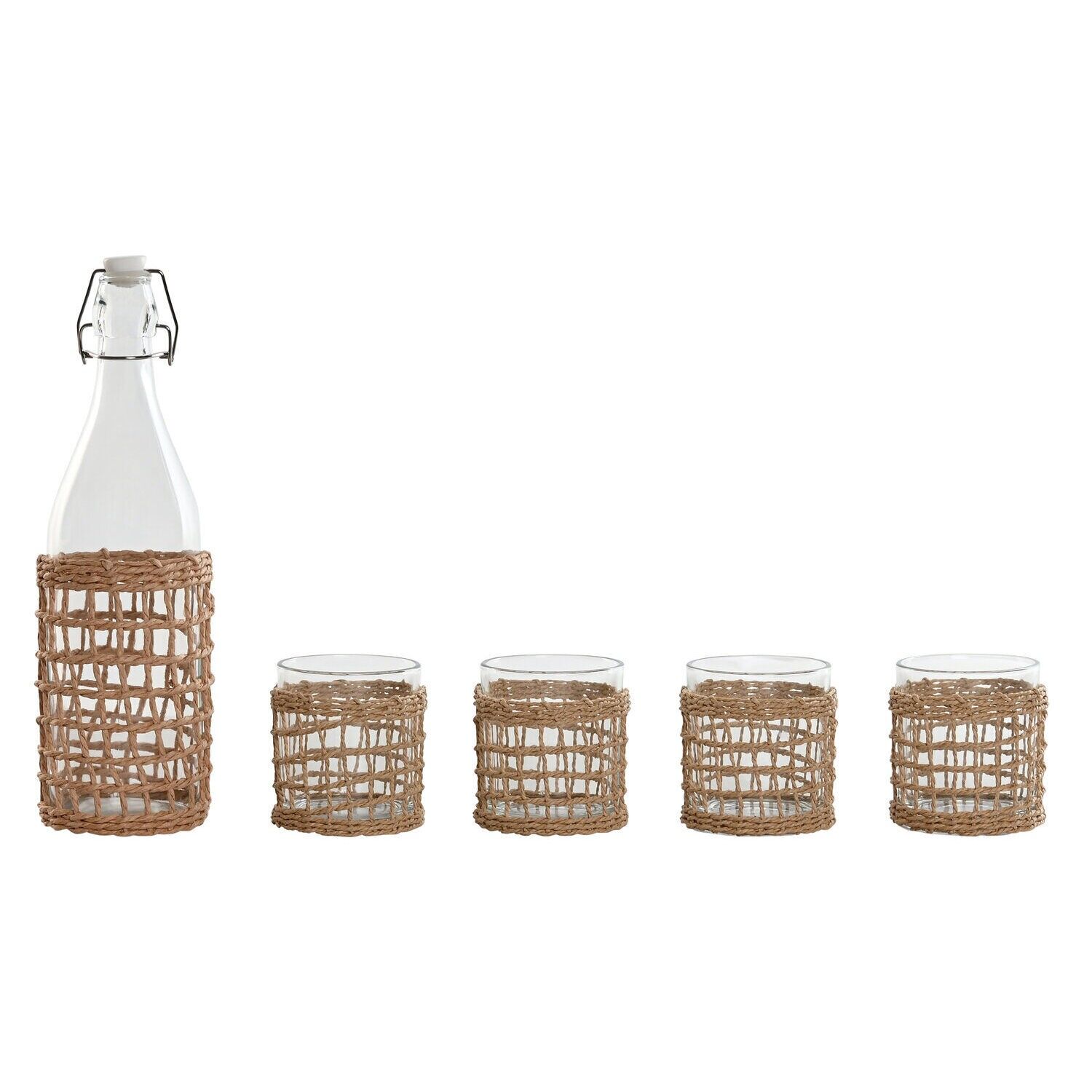 Set of 5 glass bottles, 9x9x31.5 cm, 1L/240ml, 8x8x9 cm, PC219785