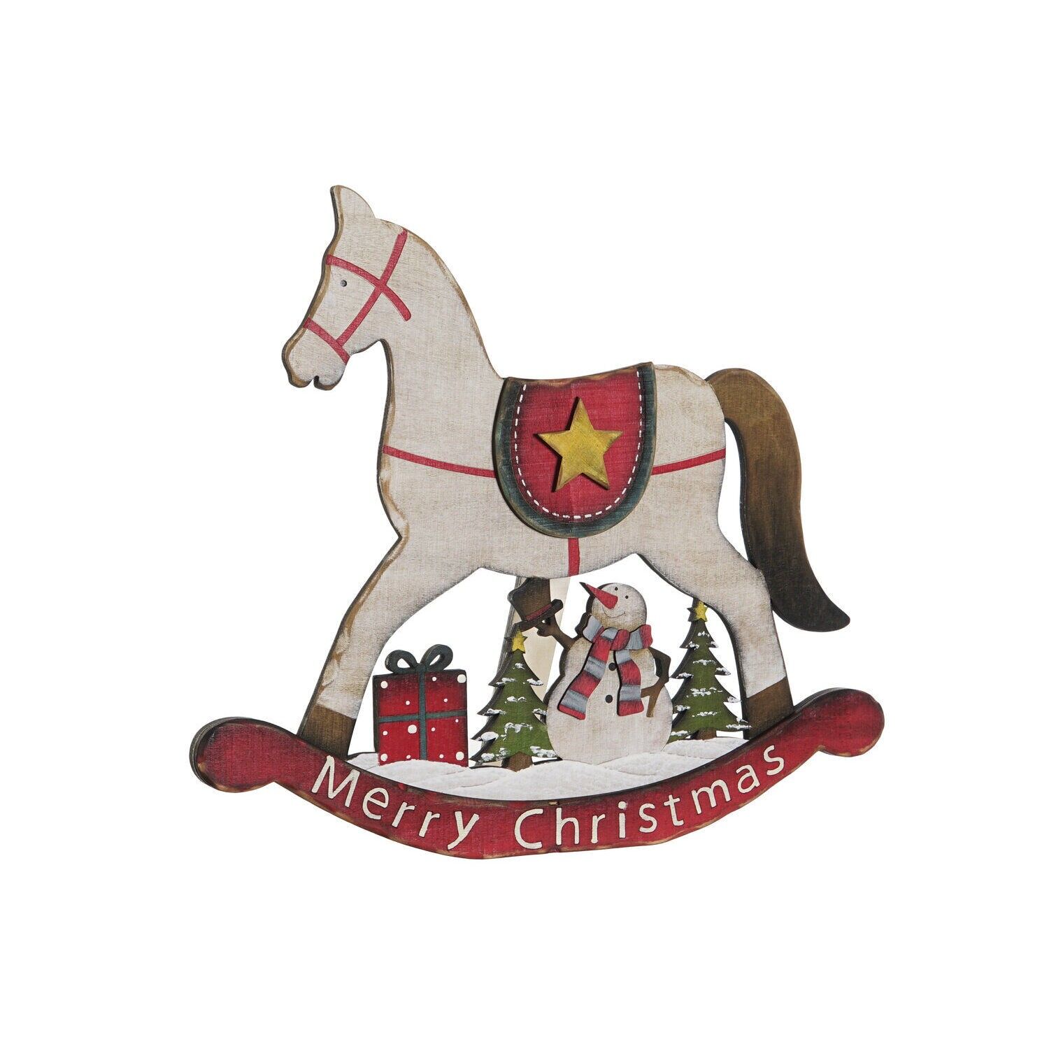 Cheval à bascule en bois blanc 34x2x30 - Décoration de Noël - NV206764