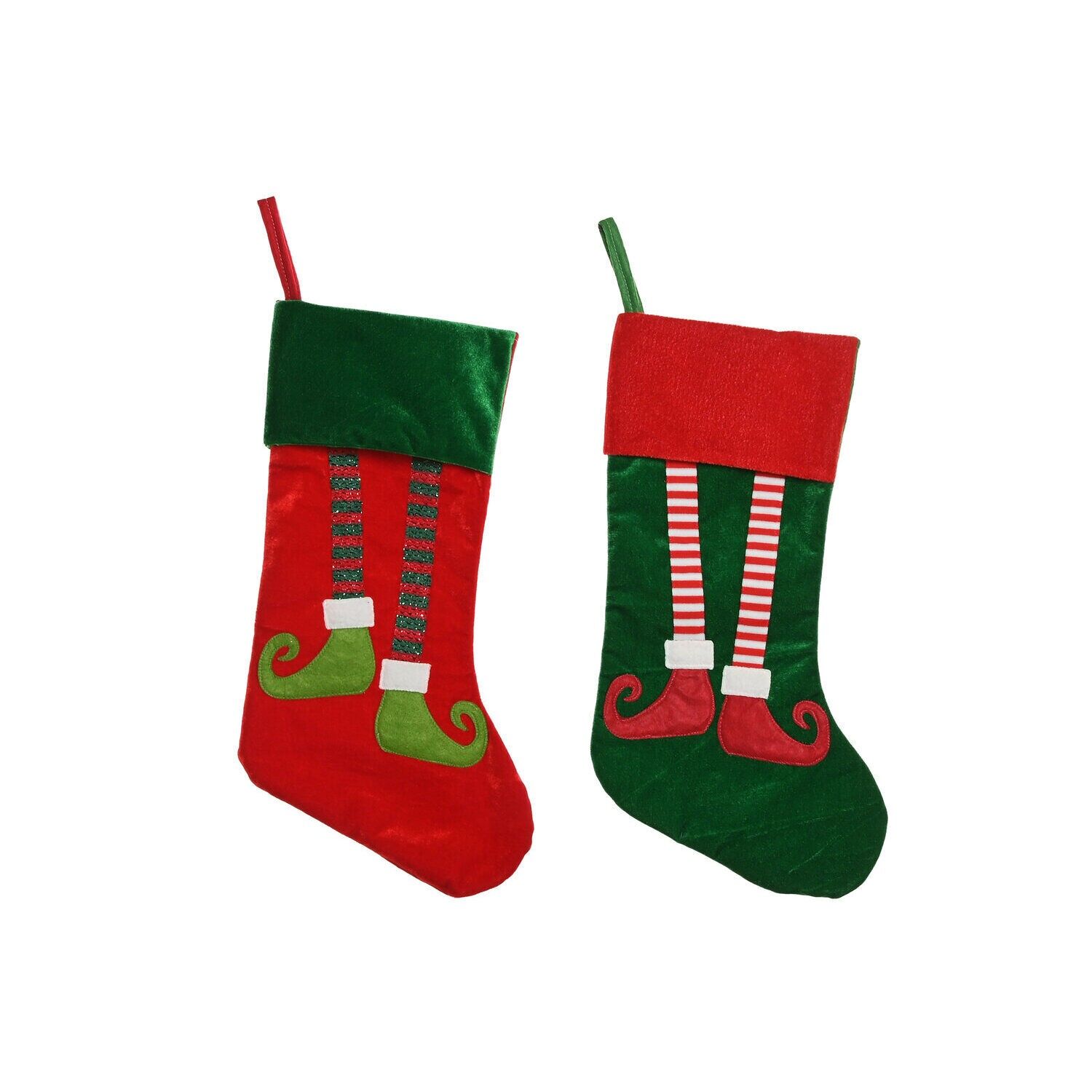 Polyester stocking 27x2x50 elf 2 assorted - Christmas decoration - NV220677
