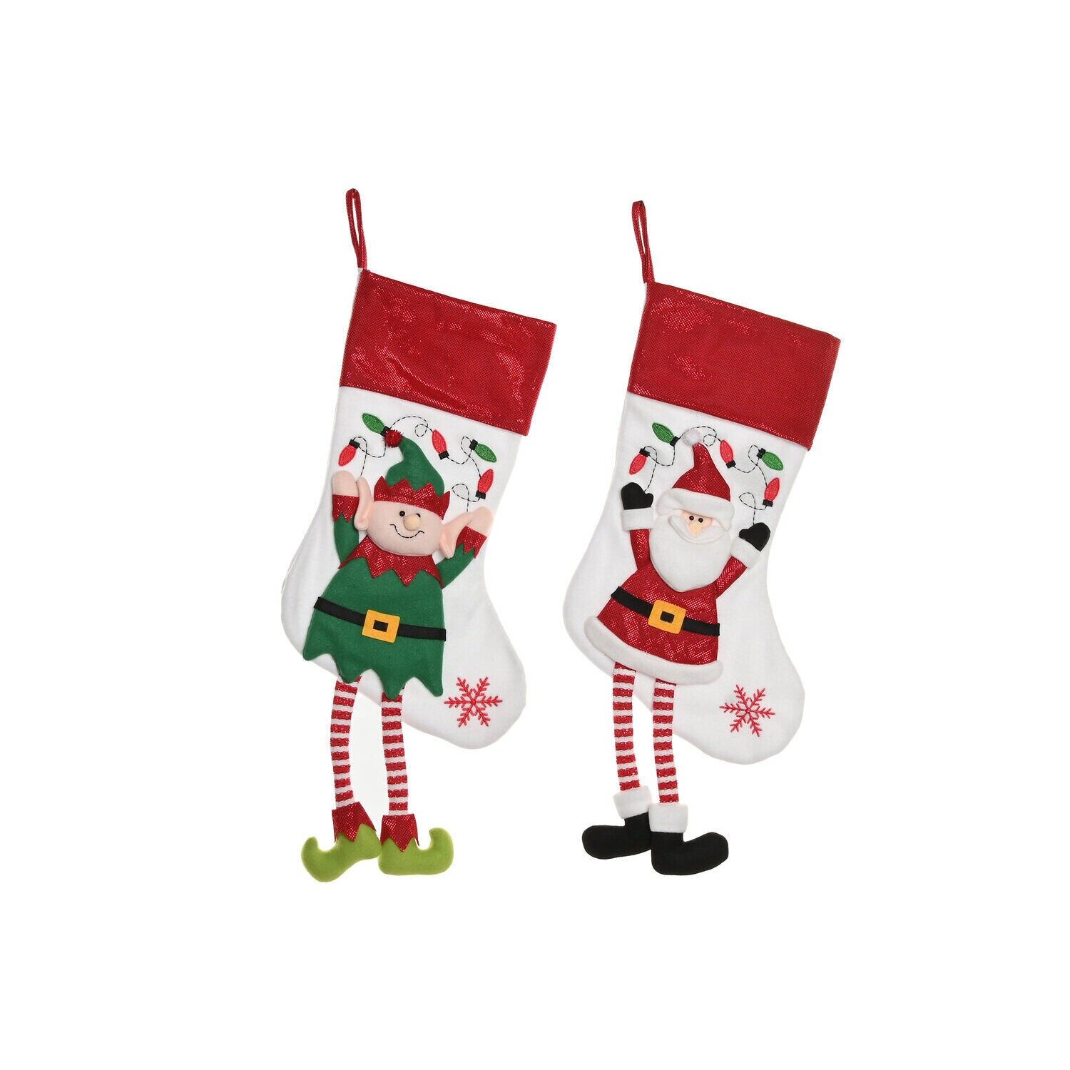 Polyester stocking 28x2x60 elf Santa 2 assorted - Christmas decoration - NV220676