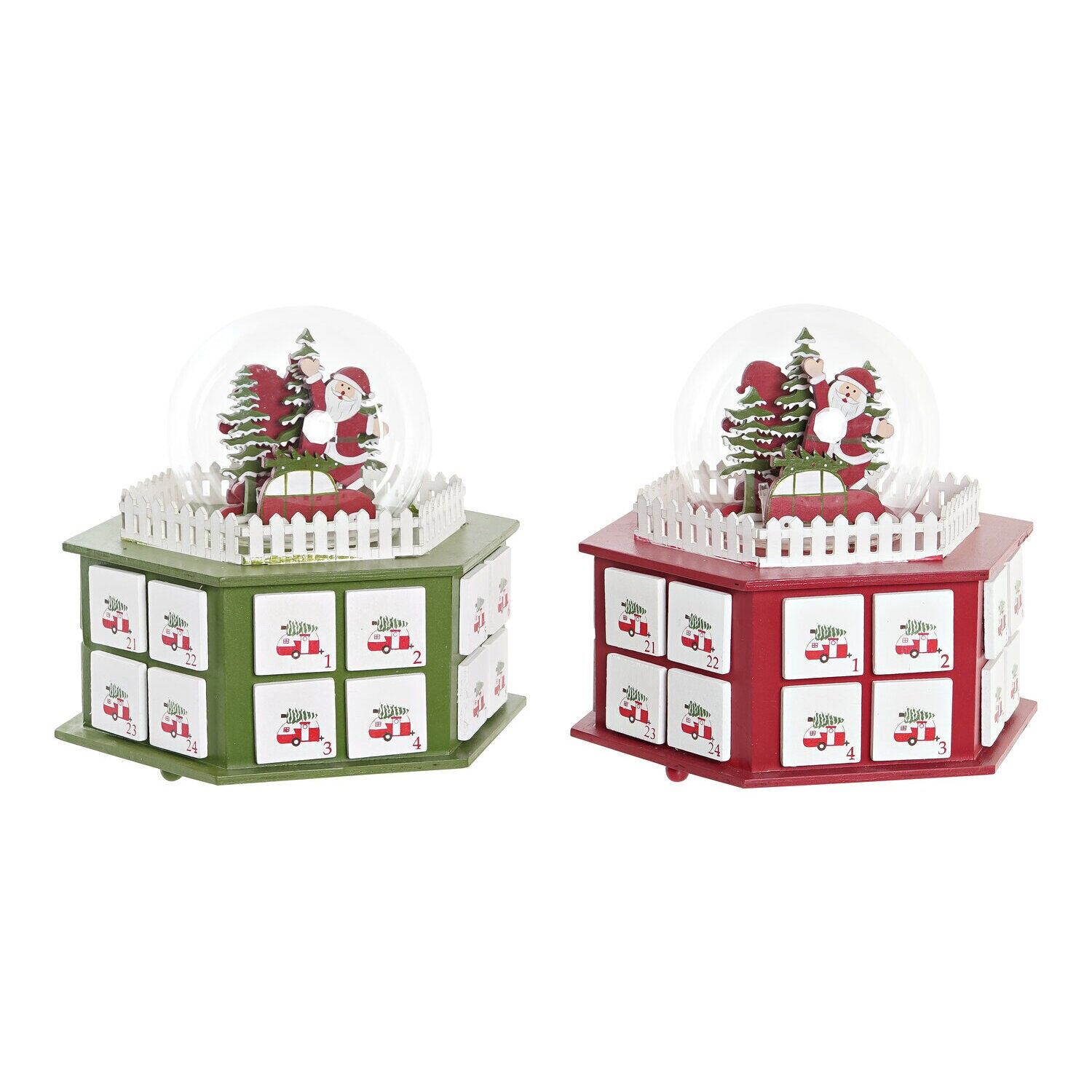 Calendrier de l'Avent en bois avec éclairage LED, 22 x 19 x 20 cm, 2 modèles assortis - Décoration de Noël - NV198458