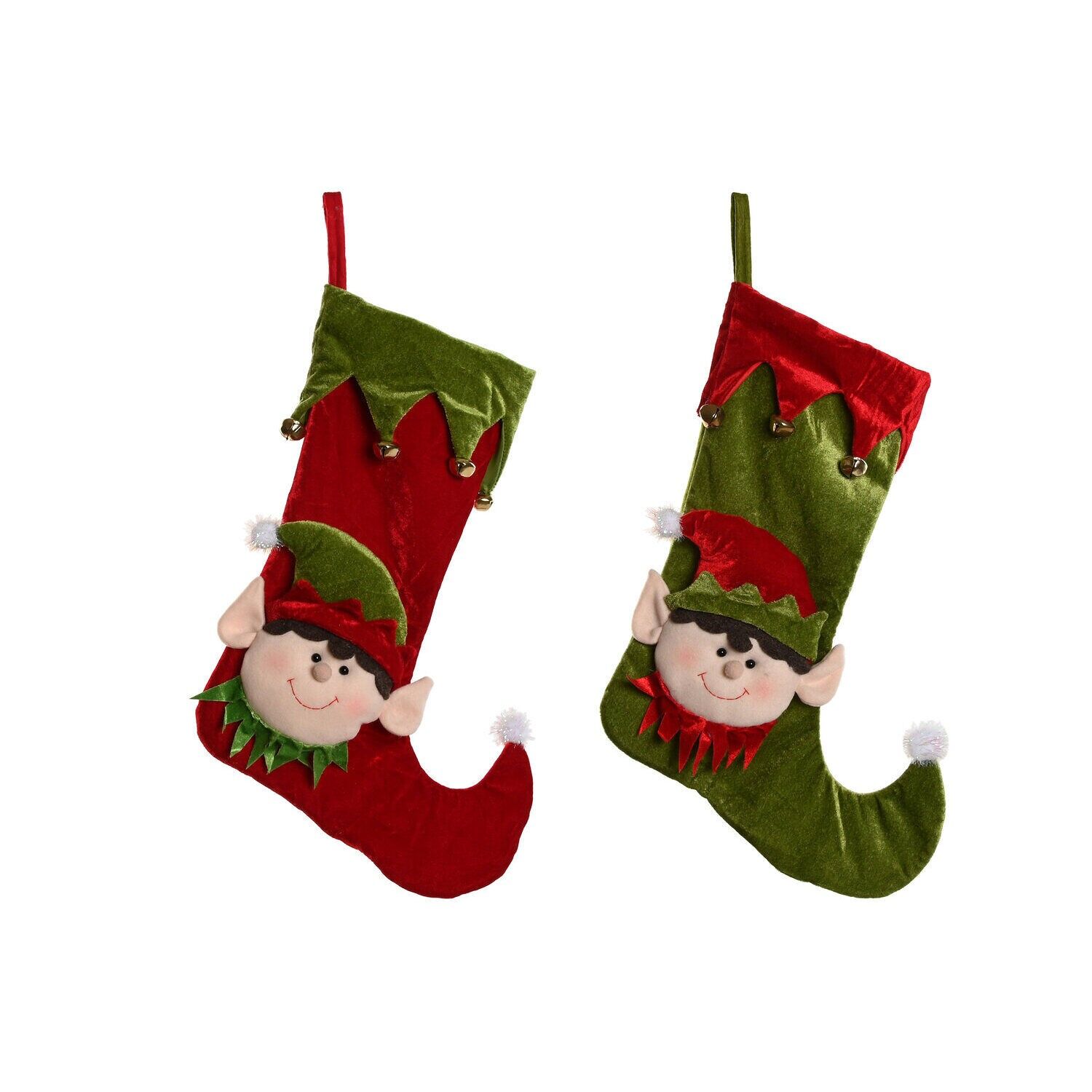 Polyester stocking 35x5x56 elf 2 assorted - Christmas decoration - NV214034