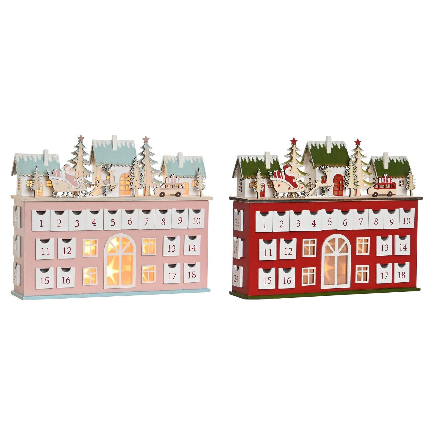 Calendrier de l'Avent en bois avec éclairage LED, 37,5 x 8,5 x 31 cm, 2 lumières assorties - Décoration de Noël - NV206827