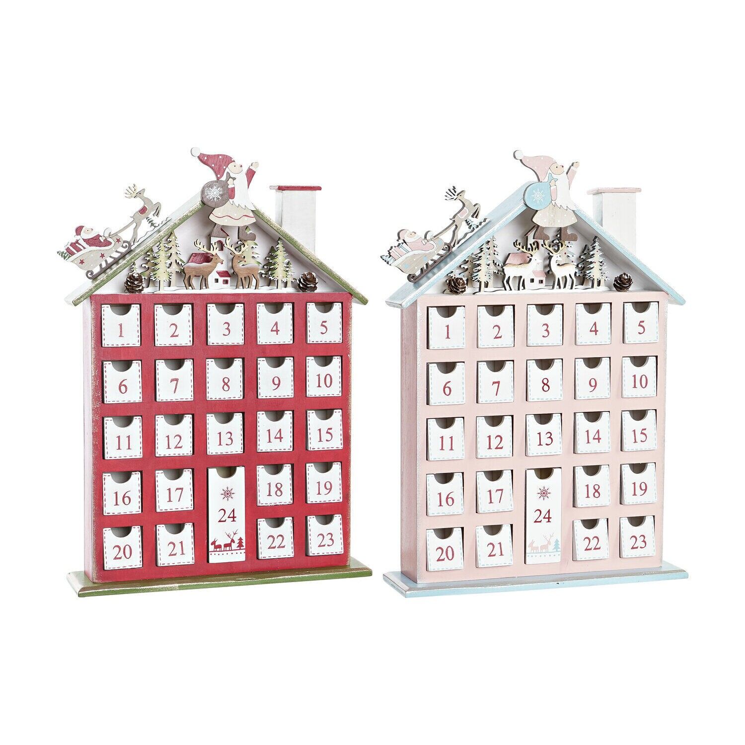 Calendrier de l'Avent en bois 27x7x40 maisons assorties - Décoration de Noël - NV198457