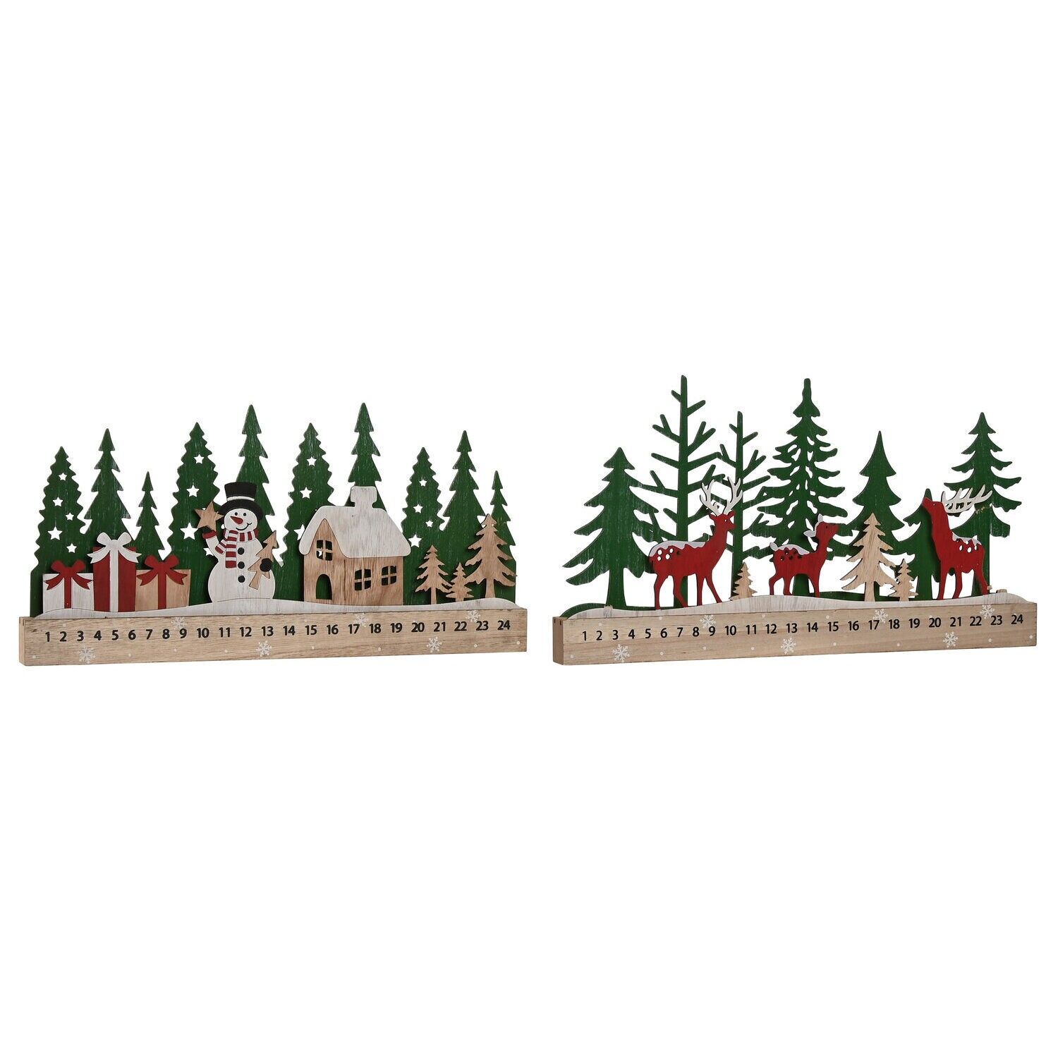 Calendrier de l'Avent en bois 40 x 4 x 22 cm, 2 rennes assortis - Décoration de Noël - NV198427