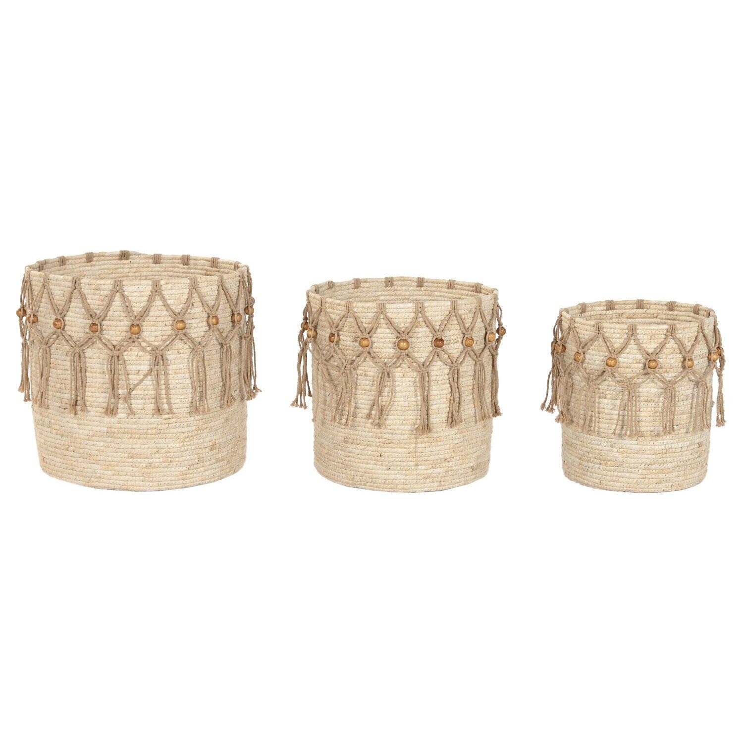 Ensemble de 3 paniers en fibre de coton 38x38x35 naturel DC222943