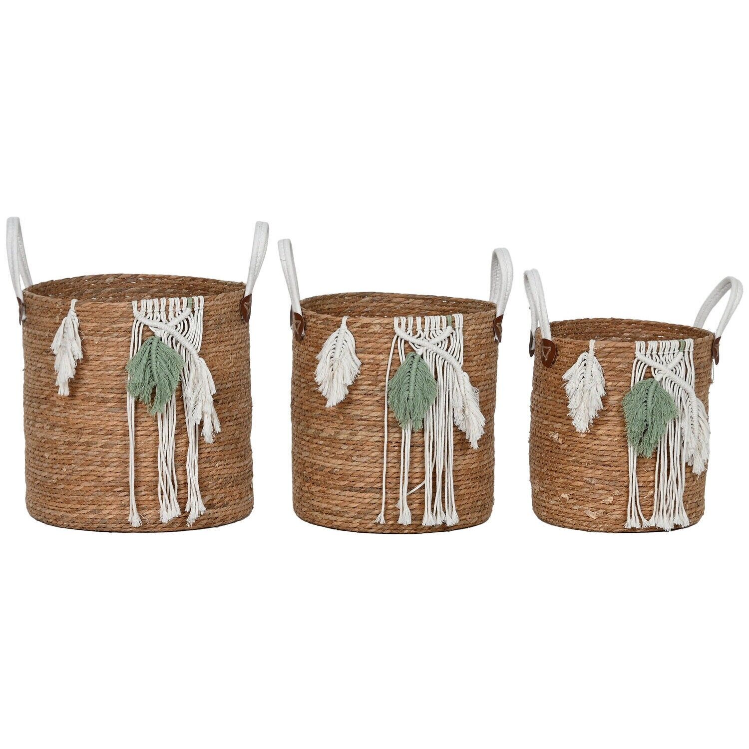 Ensemble de 3 paniers en fibre de coton 38x38x35 naturel DC217451