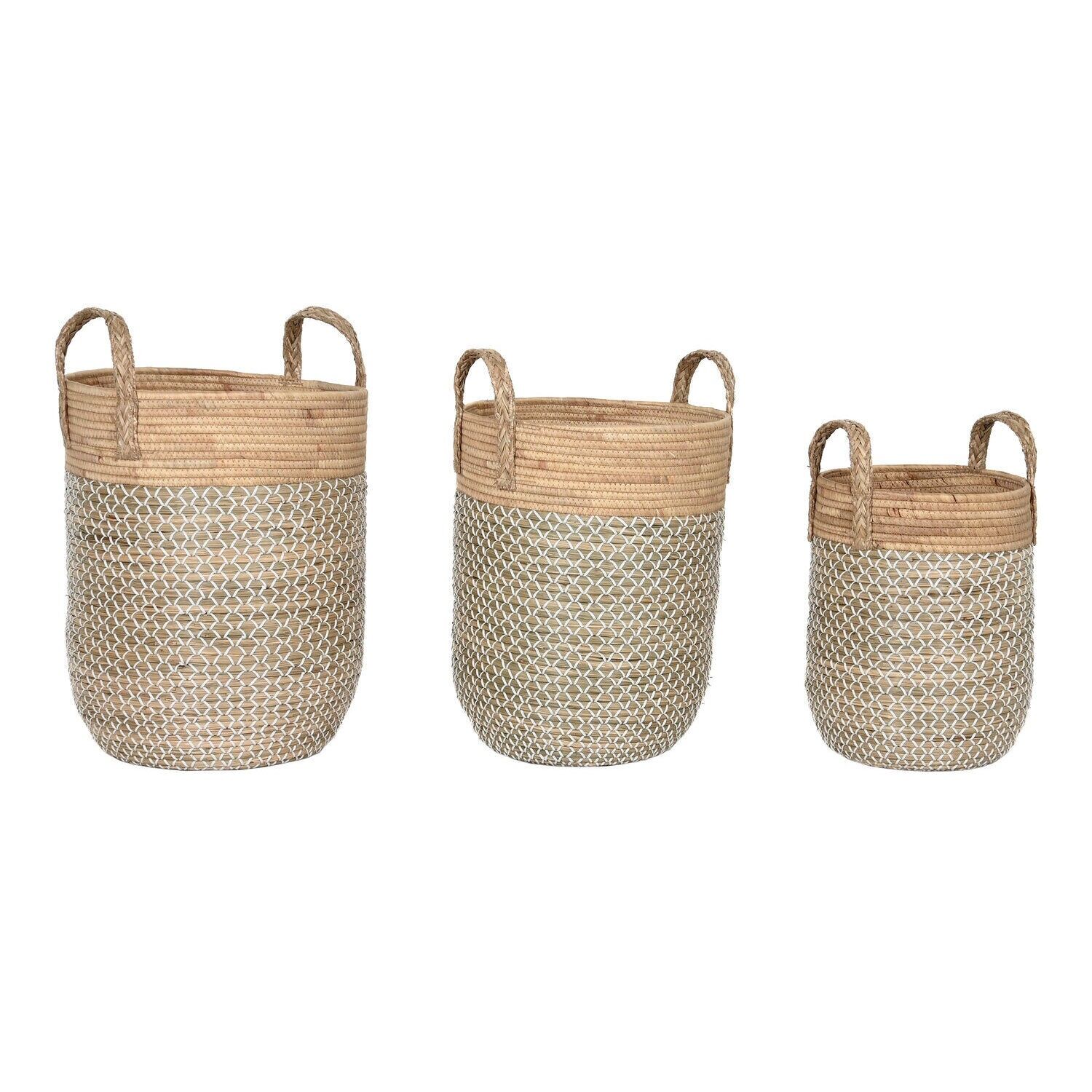 Ensemble de 3 paniers en jonc de mer, 44 x 44 x 63 cm, anse naturelle, DC214597