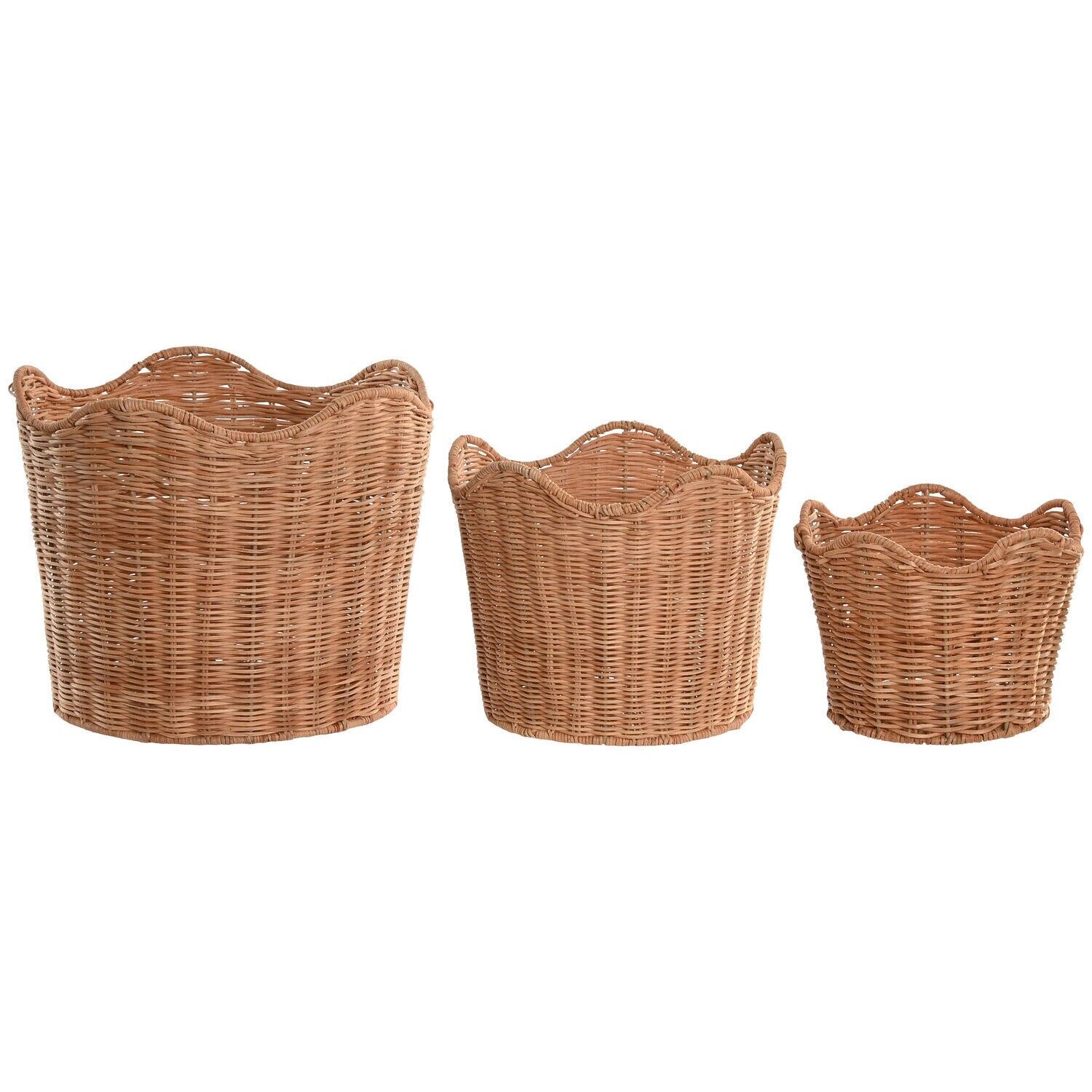 Ensemble de 3 paniers en rotin et métal, 30 x 30 x 25 cm, couleur naturelle, DC222994