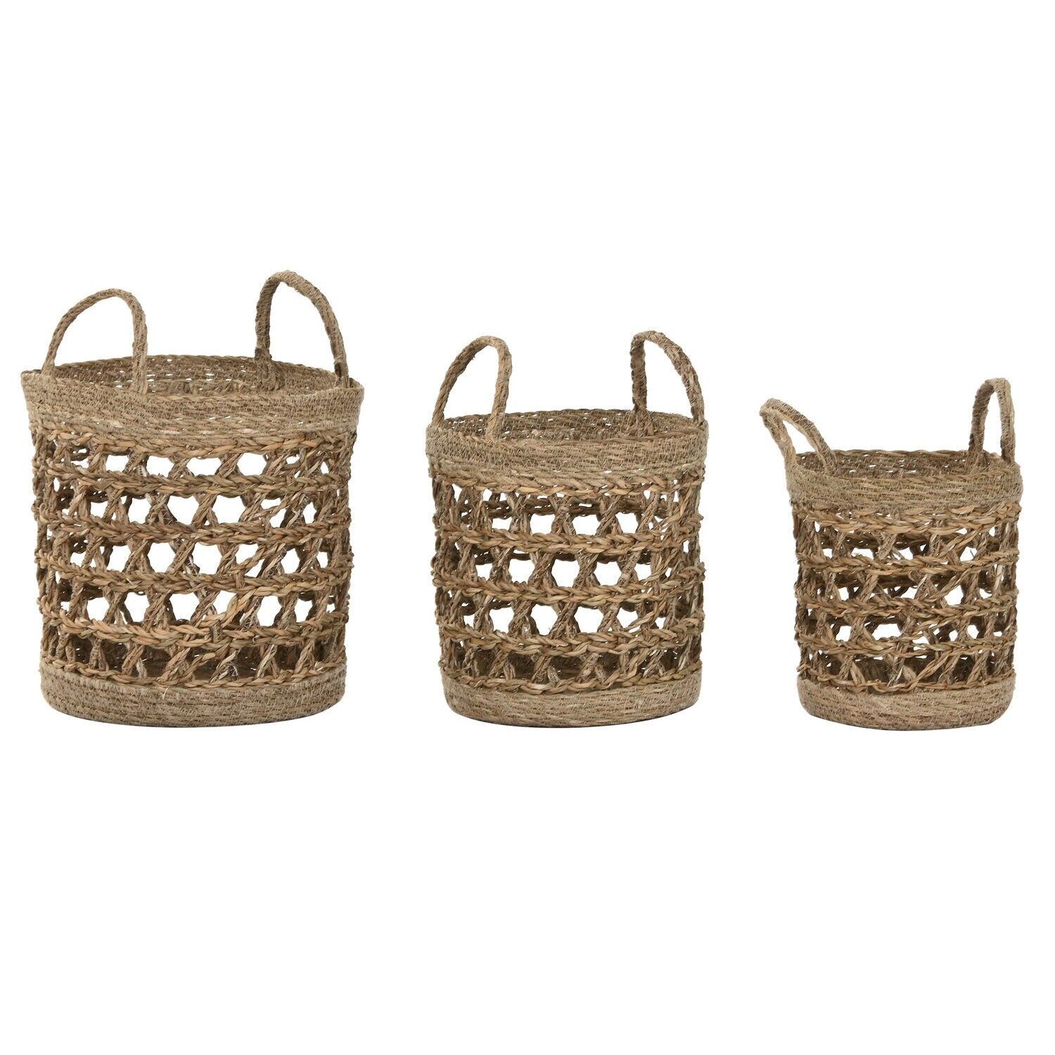 Ensemble de 3 paniers en jonc de mer naturel 30x30x40 DC218914