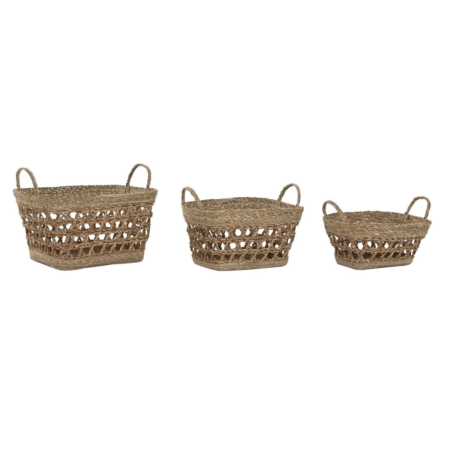 Ensemble de 3 paniers en jonc de mer naturel 45x35x35 DC218915