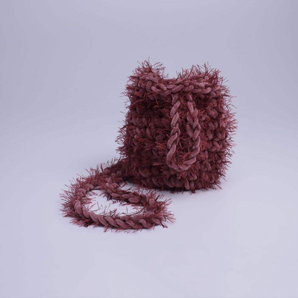 Borsa a tracolla Elise in soffice uncinetto rosa + bordeaux