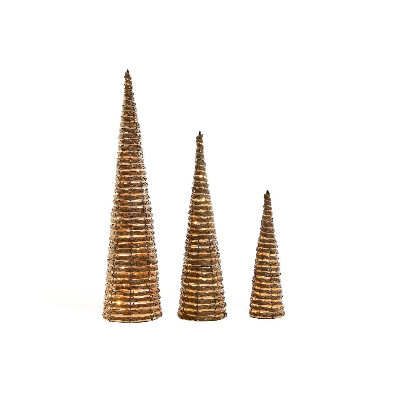Set of 3 LED rattan cones, 20x20x80 cm, natural - Christmas decoration - NV206921