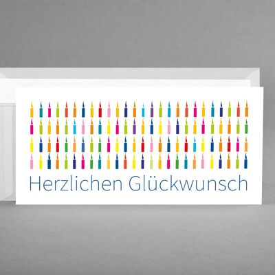 BUNTE KERZEN IN TRANSPARENT: 5 Glückwunschkarten "Herzlichen Glückwunsch" inkl. Kuverts