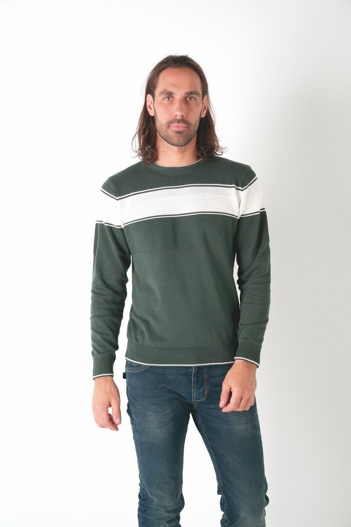 Pull col rond bicolore bande placée Jauge 12 61012