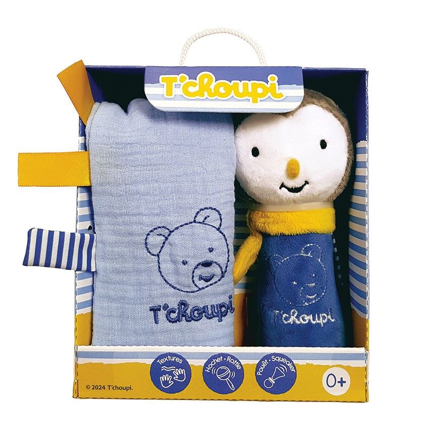 Set de regalo para recién nacido T'CHOUPI Baby: sonajero + peluche